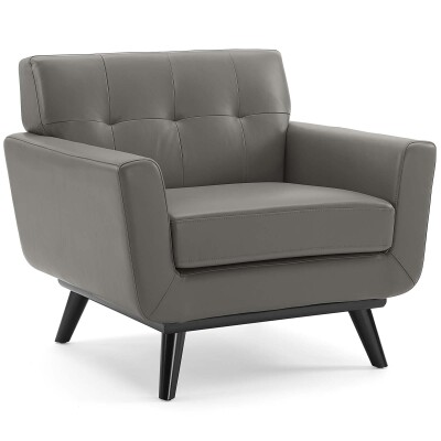 EEI-3734-GRY Engage Top-Grain Leather Living Room Lounge Accent Armchair Gray