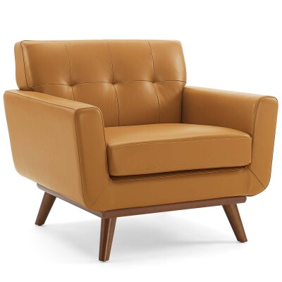 EEI-3734-TAN Engage Top-Grain Leather Living Room Lounge Accent Armchair Tan