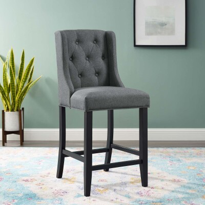 EEI-3739-GRY Baronet Tufted Button Upholstered Fabric Counter Stool Gray