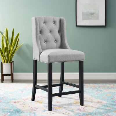 EEI-3739-LGR Baronet Tufted Button Upholstered Fabric Counter Stool Light Gray
