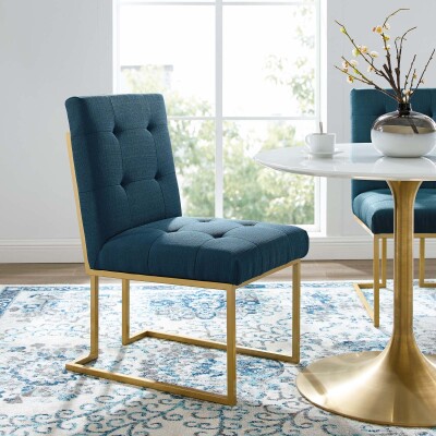 EEI-3743-GLD-AZU Privy Gold Stainless Steel Upholstered Fabric Dining Accent Chair