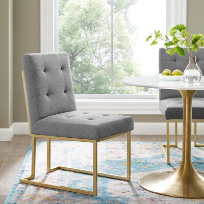 EEI-3743-GLD-LGR Privy Gold Stainless Steel Upholstered Fabric Dining Accent Chair