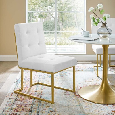 EEI-3743-GLD-BEI Privy Gold Stainless Steel Upholstered Fabric Dining Accent Chair