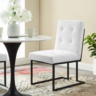 EEI-3745-BLK-WHI Privy Black Stainless Steel Upholstered Fabric Dining Chair