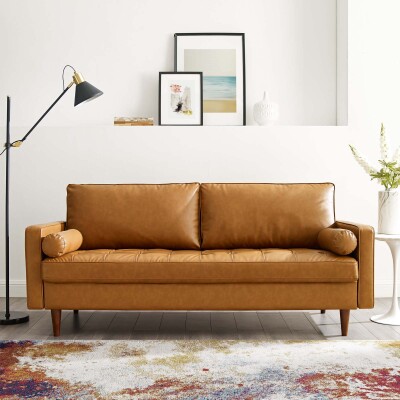 EEI-3765-TAN Valour Upholstered Faux Leather Sofa Tan
