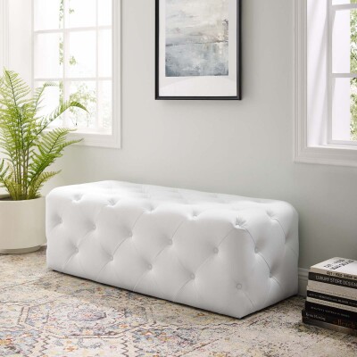 EEI-3767-WHI Anthem 48" Tufted Button Entryway Faux Leather Bench White