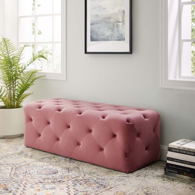 EEI-3768-DUS Anthem 48" Tufted Button Entryway Performance Velvet Bench Dusty Rose