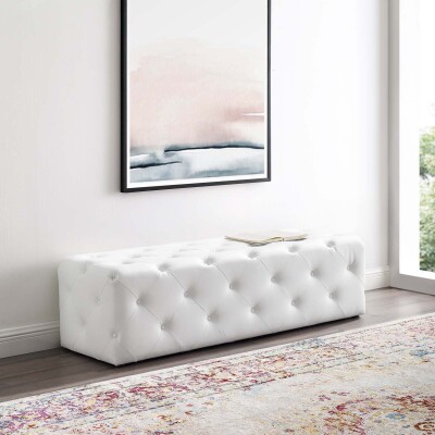 EEI-3769-WHI Anthem 60" Tufted Button Entryway Faux Leather Bench White