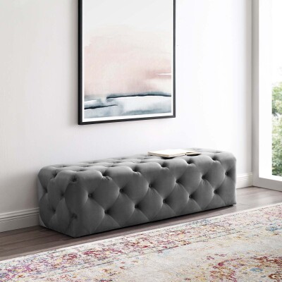 EEI-3770-GRY Anthem 60" Tufted Button Entryway Performance Velvet Bench Gray