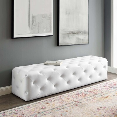 EEI-3771-WHI Anthem 72" Tufted Button Entryway Faux Leather Bench White