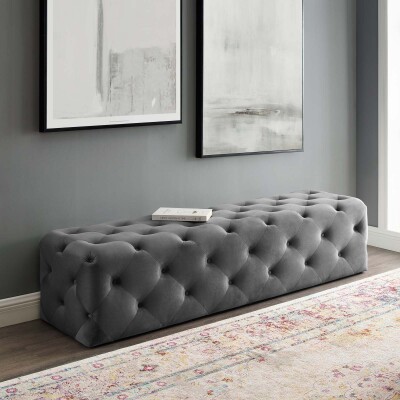 EEI-3772-GRY Anthem 72" Tufted Button Entryway Performance Velvet Bench Gray