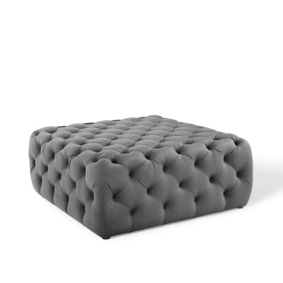 EEI-3774-GRY Anthem Tufted Button Large Square Performance Velvet Ottoman Gray