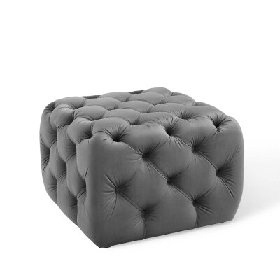 EEI-3776-GRY Anthem Tufted Button Square Performance Velvet Ottoman Gray