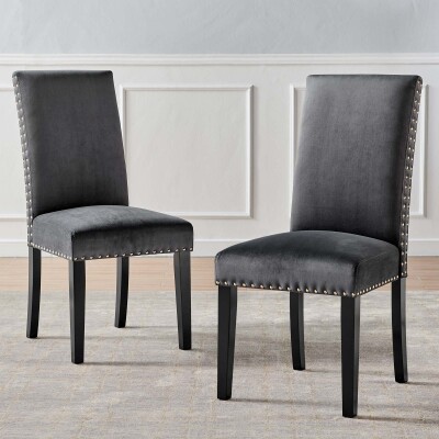 EEI-3779-CHA Parcel Performance Velvet Dining Side Chairs-(Set of 2) Charcoal