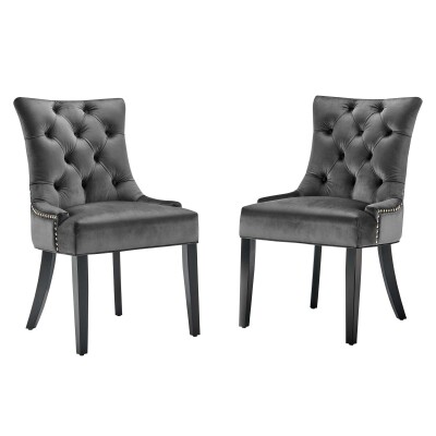 EEI-3780-CHA Regent Tufted Performance Velvet Dining Side Chairs-(Set of 2) Charcoal