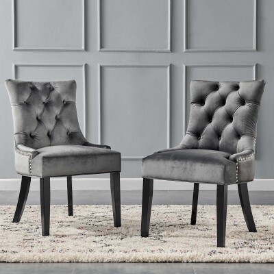 EEI-3780-CHA Regent Tufted Performance Velvet Dining Side Chairs-(Set of 2) Charcoal