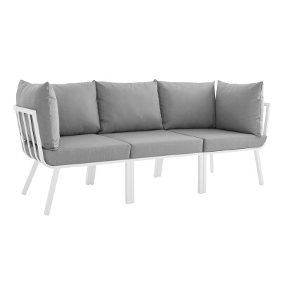 EEI-3782-WHI-GRY Riverside 3 Piece Outdoor Patio Aluminum Sectional Sofa Set Gray-White