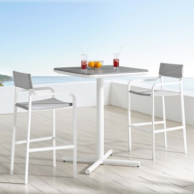 EEI-3798-WHI-GRY Raleigh 3 Piece Outdoor Patio Aluminum Bar Set in White Gray