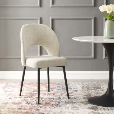EEI-3801-BLK-BEI Rouse Upholstered Fabric Dining Side Chair Black Beige