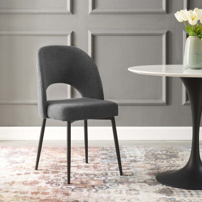 EEI-3801-BLK-CHA Rouse Upholstered Fabric Dining Side Chair Black Charcoal