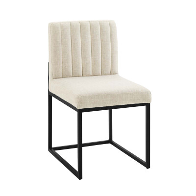 EEI-3807-BLK-BEI Carriage Channel Tufted Sled Base Upholstered Fabric Dining Chair Black Beige