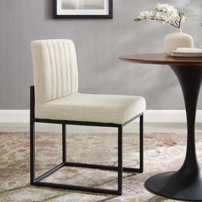 EEI-3807-BLK-BEI Carriage Channel Tufted Sled Base Upholstered Fabric Dining Chair Black Beige