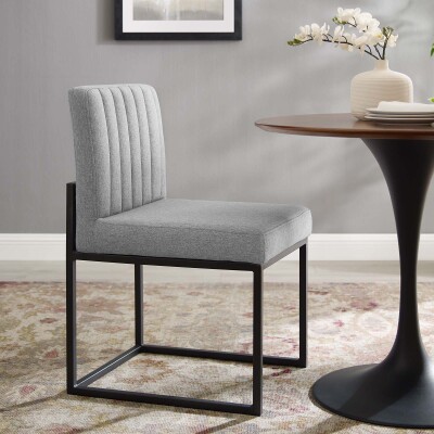 EEI-3807-BLK-LGR Carriage Channel Tufted Sled Base Upholstered Fabric Dining Chair Black Light Gray
