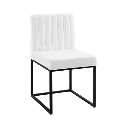 EEI-3807-BLK-WHI Carriage Channel Tufted Sled Base Upholstered Fabric Dining Chair Black White