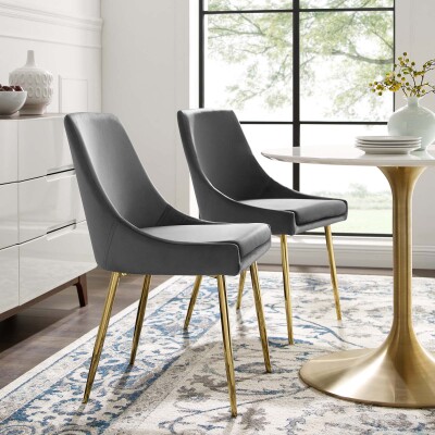 EEI-3808-GLD-CHA Viscount Performance Velvet Dining Chairs-(Set of 2) Gold Charcoal