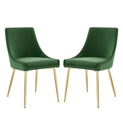 EEI-3808-GLD-EME Viscount Performance Velvet Dining Chairs (Set of 2) Gold Emerald