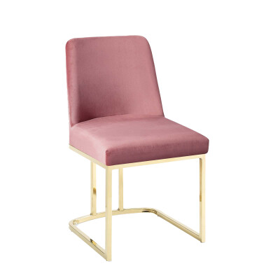 EEI-3810-GLD-DUS Amplify Sled Base Performance Velvet Dining Side Chair Gold Dusty Rose