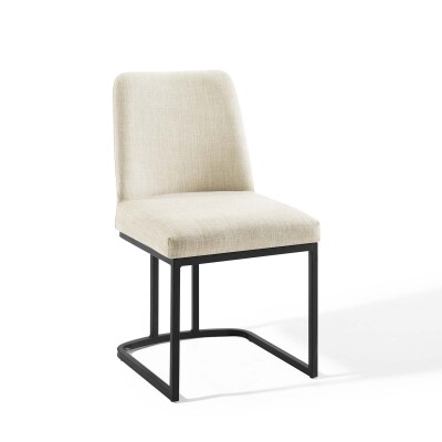 EEI-3811-BLK-BEI Amplify Sled Base Upholstered Fabric Dining Side Chair Black Beige