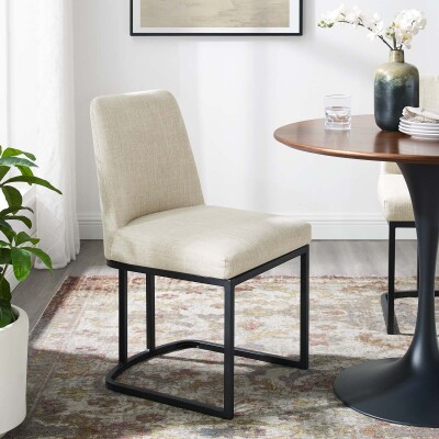 EEI-3811-BLK-BEI Amplify Sled Base Upholstered Fabric Dining Side Chair Black Beige