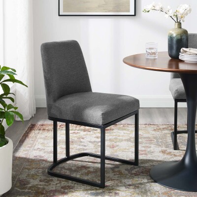 EEI-3811-BLK-CHA Amplify Sled Base Upholstered Fabric Dining Side Chair Black Charcoal