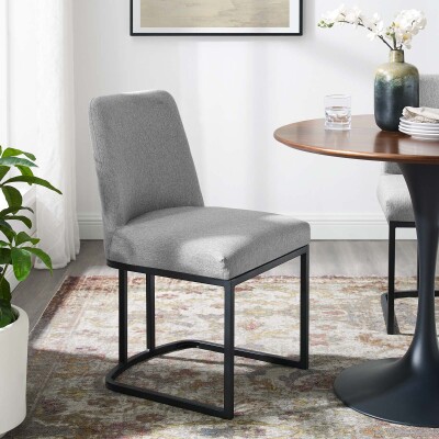 EEI-3811-BLK-LGR Amplify Sled Base Upholstered Fabric Dining Side Chair Black Light Gray