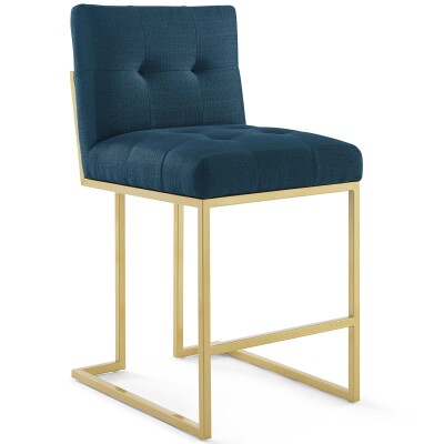EEI-3852-GLD-AZU Privy Gold Stainless Steel Upholstered Fabric Counter Stool