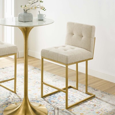 EEI-3852-GLD-BEI Privy Gold Stainless Steel Upholstered Fabric Counter Stool
