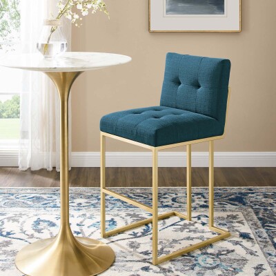 EEI-3855-GLD-AZU Privy Gold Stainless Steel Upholstered Fabric Bar Stool