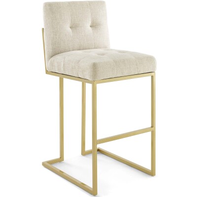 EEI-3855-GLD-BEI Privy Gold Stainless Steel Upholstered Fabric Bar Stool