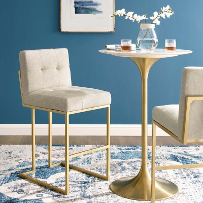 EEI-3855-GLD-BEI Privy Gold Stainless Steel Upholstered Fabric Bar Stool