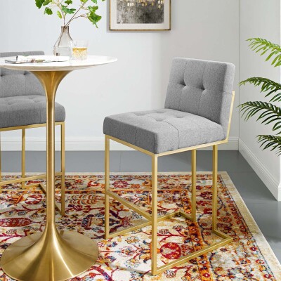 EEI-3855-GLD-LGR Privy Gold Stainless Steel Upholstered Fabric Bar Stool