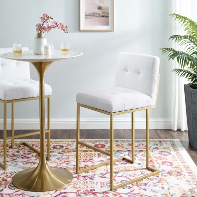 EEI-3855-GLD-WHI Privy Gold Stainless Steel Upholstered Fabric Bar Stool Gold White