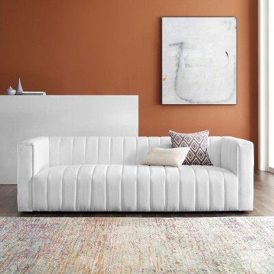 EEI-3881-WHI Reflection Channel Tufted Upholstered Fabric Sofa White