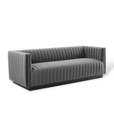 EEI-3885-GRY Conjure Channel Tufted Velvet Sofa Gray
