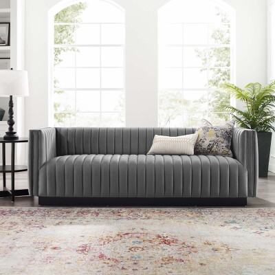 EEI-3885-GRY Conjure Channel Tufted Velvet Sofa Gray