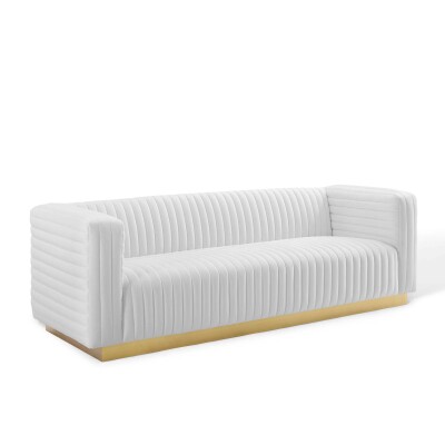 EEI-3886-WHI Charisma Channel Tufted Performance Velvet Living Room Sofa White