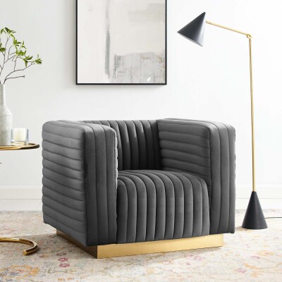 EEI-3887-CHA Charisma Channel Tufted Performance Velvet Accent Armchair Charcoal