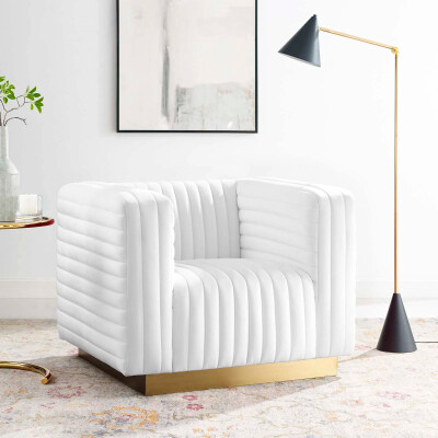 EEI-3887-WHI Charisma Channel Tufted Performance Velvet Accent Armchair White