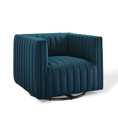 EEI-3926-AZU Conjure Tufted Swivel Upholstered Armchair Azure