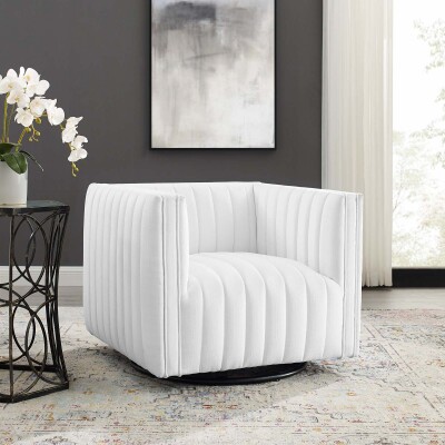 EEI-3926-WHI Conjure Tufted Swivel Upholstered Armchair White